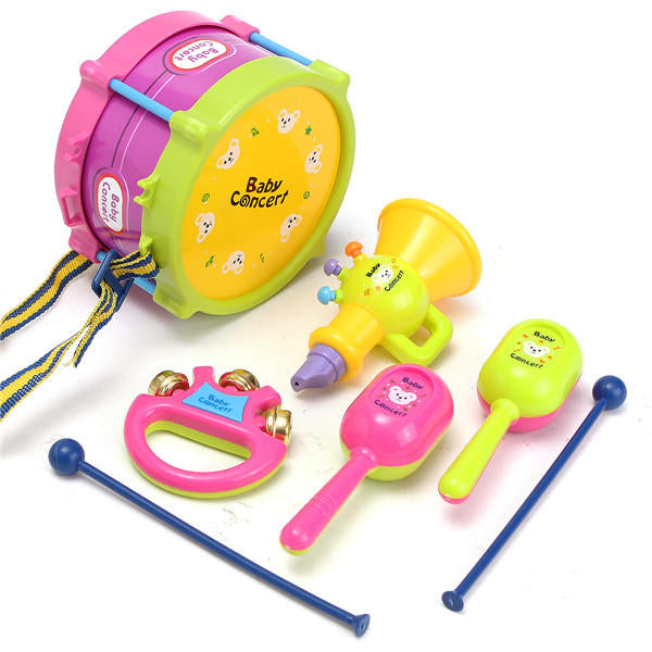 5Pcs Kids Baby Roll Drum Musical Instruments Band Kit Children Toy Gift Set Image 7