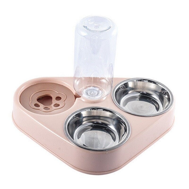 500ML 3 in 1 Dog Feeder Bowl With Dog Water Bottle Cat Automatic Drinking Bowl Cat Food Bowl Pet Stainless Steel Double Image 2