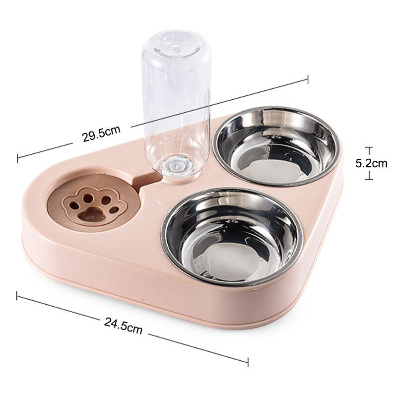 500ML 3 in 1 Dog Feeder Bowl With Dog Water Bottle Cat Automatic Drinking Bowl Cat Food Bowl Pet Stainless Steel Double Image 4