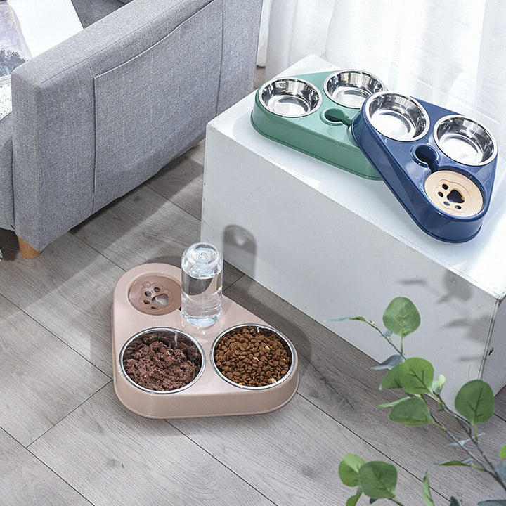 500ML 3 in 1 Dog Feeder Bowl With Dog Water Bottle Cat Automatic Drinking Bowl Cat Food Bowl Pet Stainless Steel Double Image 8