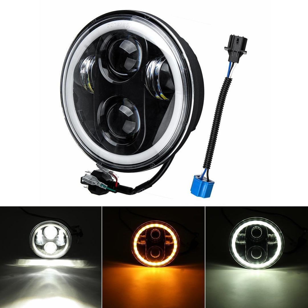 5.75" 75W 6000K DRL Amber Halo Angle Eyes Projector LED Round Headlights Low,High Beam Turn signal Light Image 7