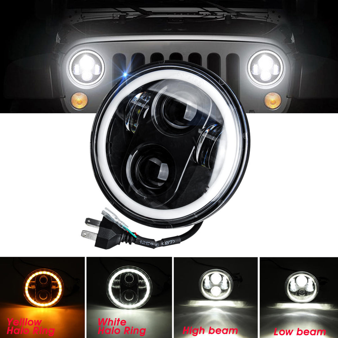 5.75" 75W 6000K DRL Amber Halo Angle Eyes Projector LED Round Headlights Low,High Beam Turn signal Light Image 8