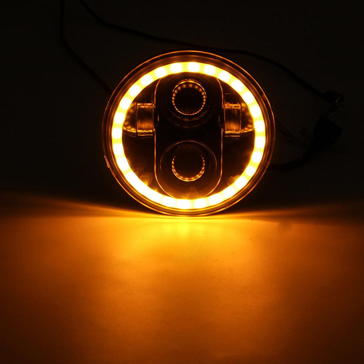 5.75" 75W 6000K DRL Amber Halo Angle Eyes Projector LED Round Headlights Low/High Beam Turn signal Light Image 9