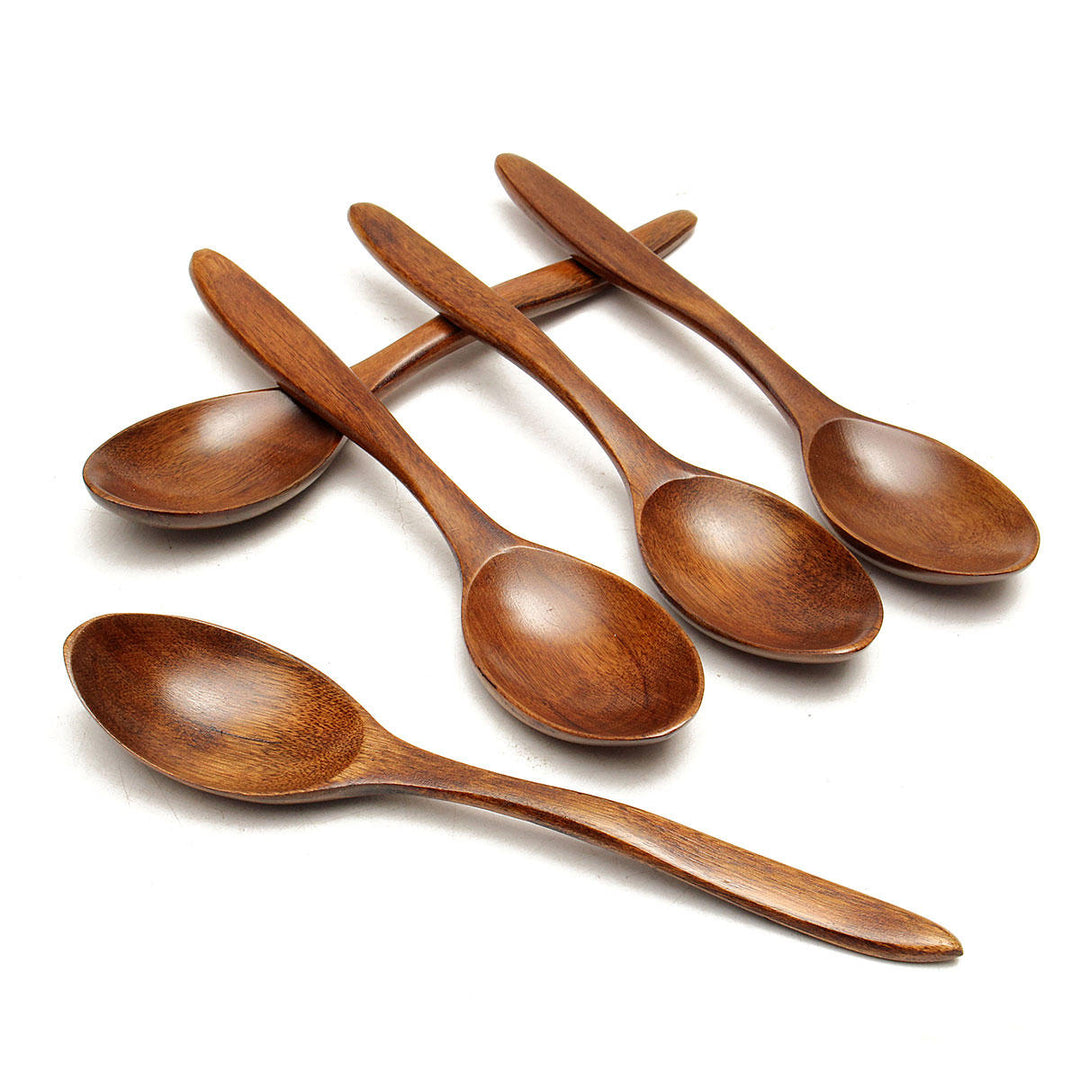 5Pcs Wooden Cooking Kitchen Utensil Coffee Tea Ice Cream Soup Caterin Spoon Tool Image 1