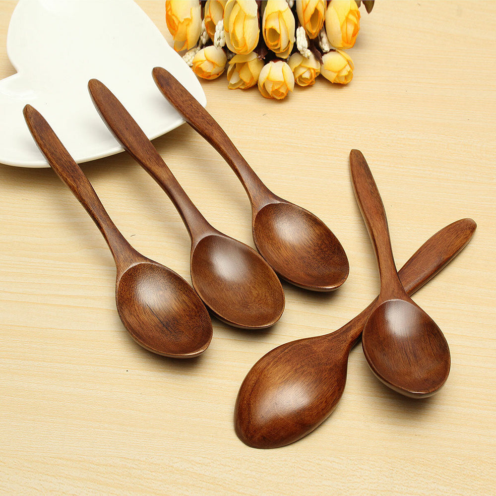5Pcs Wooden Cooking Kitchen Utensil Coffee Tea Ice Cream Soup Caterin Spoon Tool Image 2