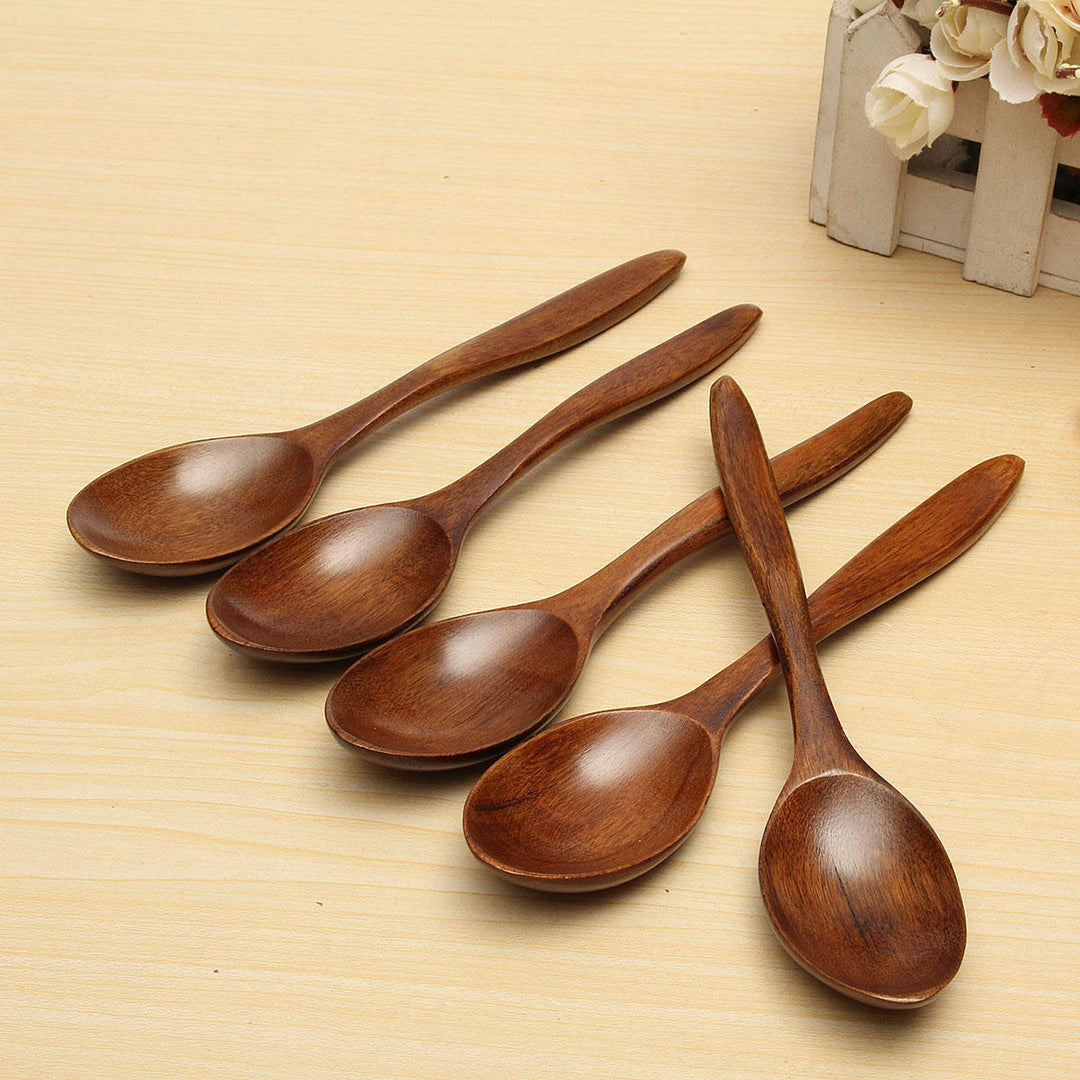 5Pcs Wooden Cooking Kitchen Utensil Coffee Tea Ice Cream Soup Caterin Spoon Tool Image 3