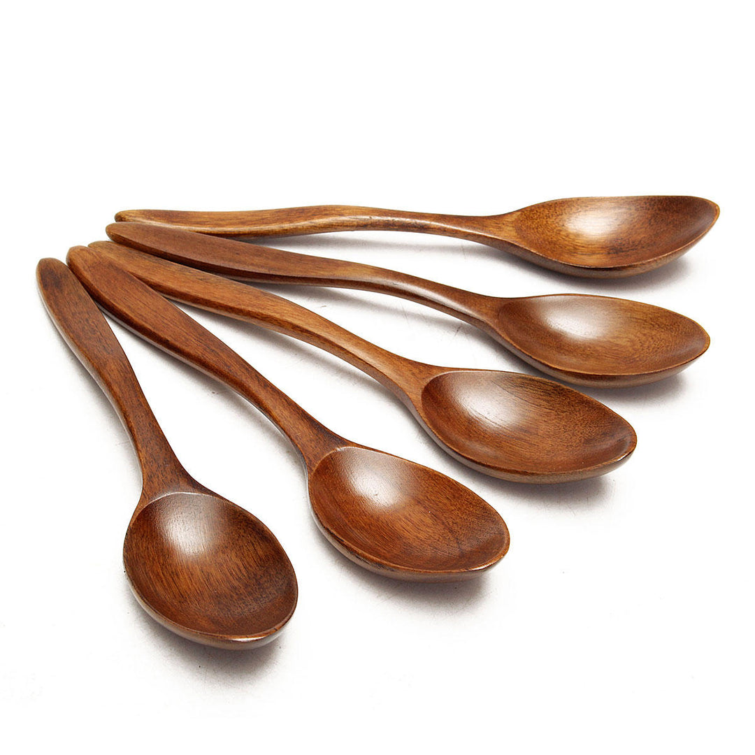 5Pcs Wooden Cooking Kitchen Utensil Coffee Tea Ice Cream Soup Caterin Spoon Tool Image 4