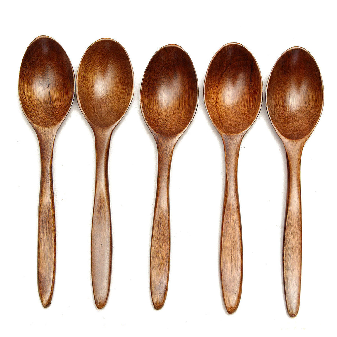 5Pcs Wooden Cooking Kitchen Utensil Coffee Tea Ice Cream Soup Caterin Spoon Tool Image 6