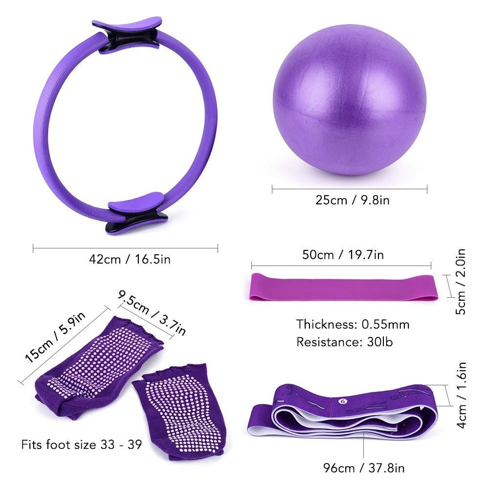 5pcs Yoga Exercise Set 16.5 Inch Pilates Ring Circle Ball Resistance Loop Band Stretch Strap Anti-skid Socks Image 7