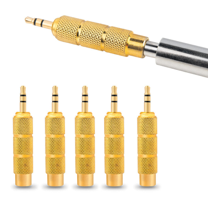 5Pcs/ 1Set Golden Metal 6.5mm Male To 3.5mm Female Audio Adapter Stereo AUX Converter Amplifier Image 1