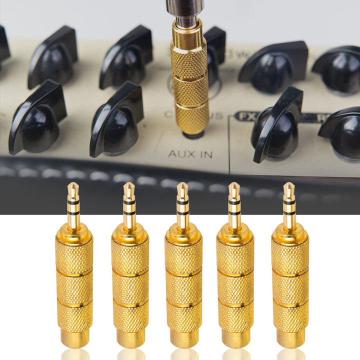 5Pcs1Set Golden Metal 6.5mm Male To 3.5mm Female Audio Adapter Stereo AUX Converter Amplifier Image 7