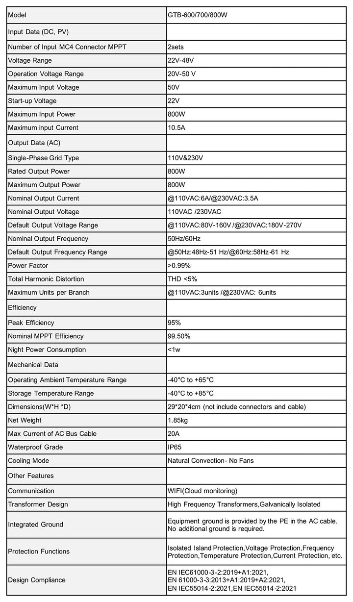 600W 700W 800W Grid Tie Micro Solar Inverter With Wifi Function Network Connection IP65 Waterproof 110V 230V For Home Image 6