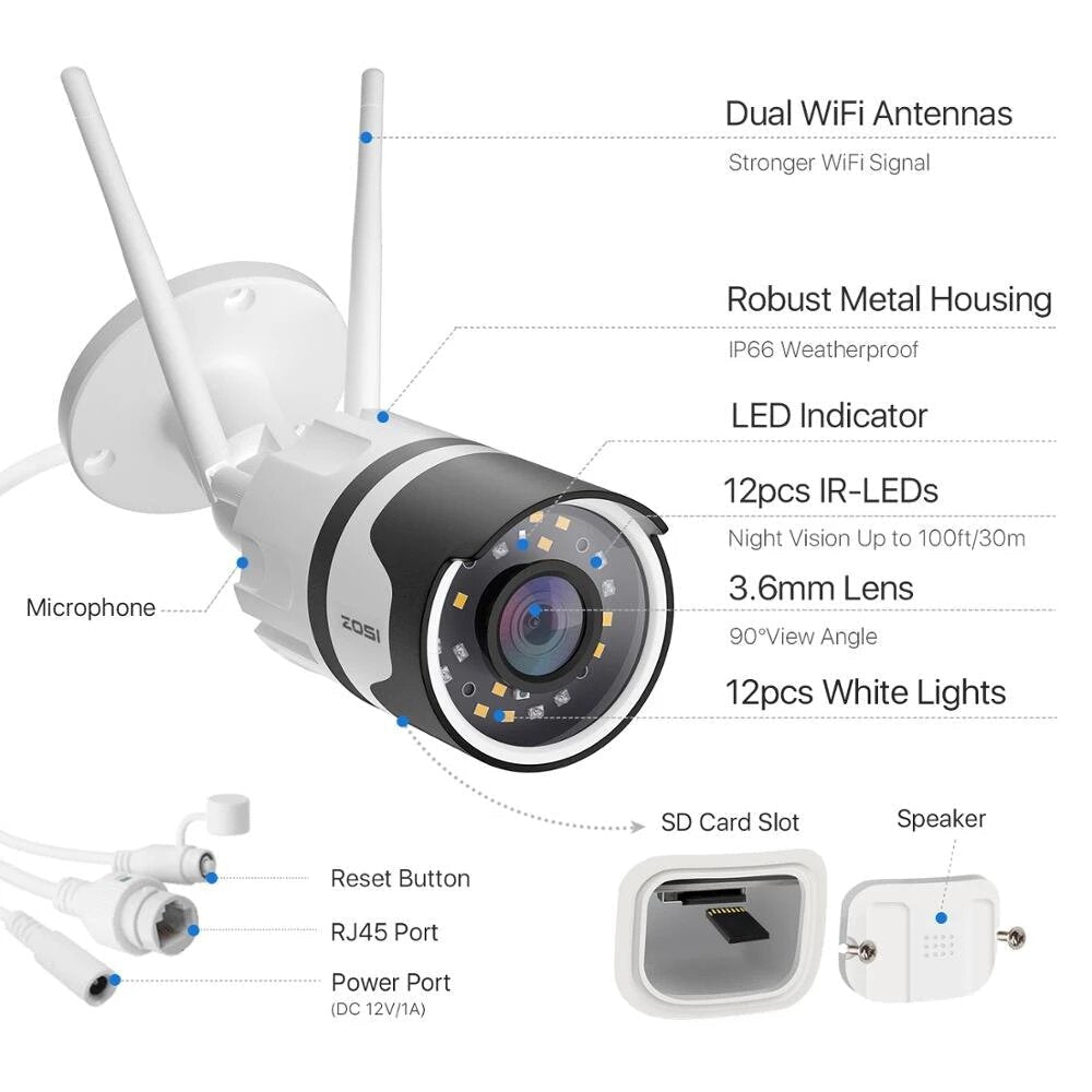 5MP HD Spotlight WiFi Camera Outdoor Waterproof AI Human Detection Color Night Vision 2 Way Audio CCTV Wireless IP Cam Image 6