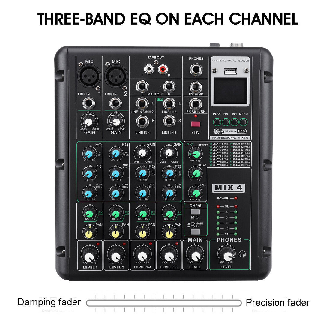 6 Channel bluetooth DJ HD Mic Audio Mixer Control LED Digital Display Music Stream with USB Interface Image 4