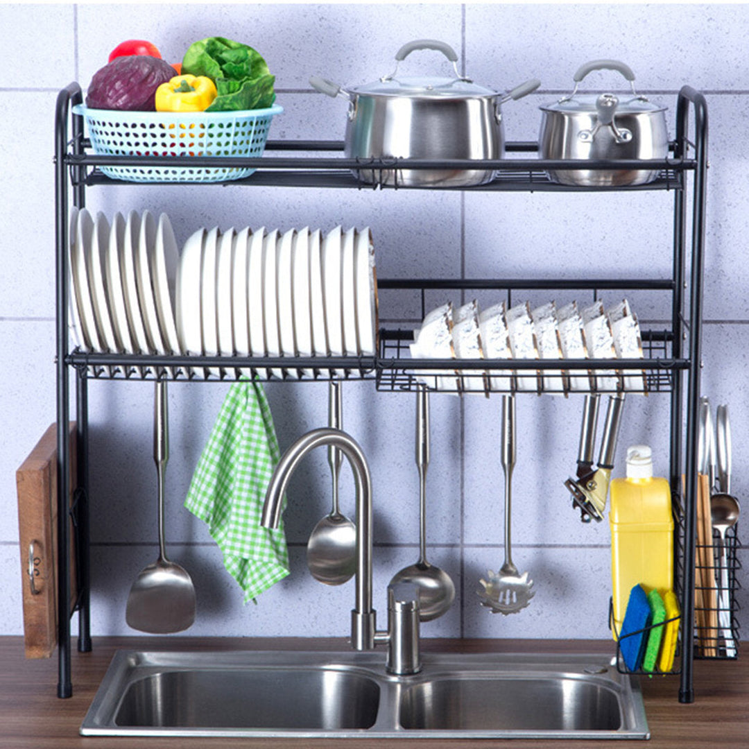 60,70,80,90cm 304 Stainless Steel Rack Shelf Double Layers Storage for Kitchen Dishes Arrangement Image 3
