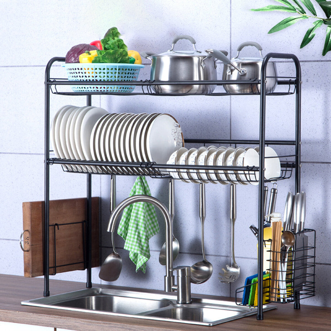 60,70,80,90cm 304 Stainless Steel Rack Shelf Double Layers Storage for Kitchen Dishes Arrangement Image 4