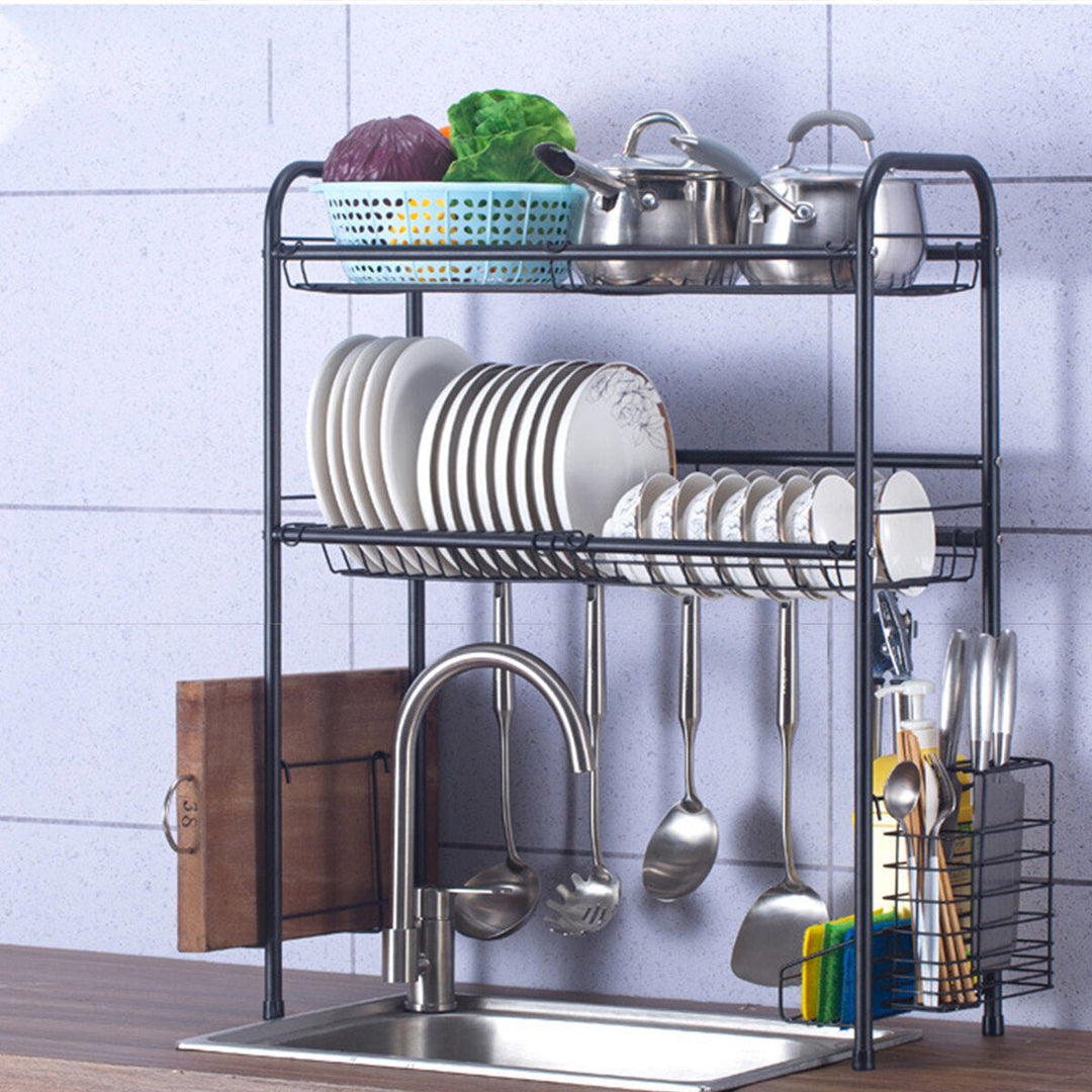 60,70,80,90cm 304 Stainless Steel Rack Shelf Double Layers Storage for Kitchen Dishes Arrangement Image 4