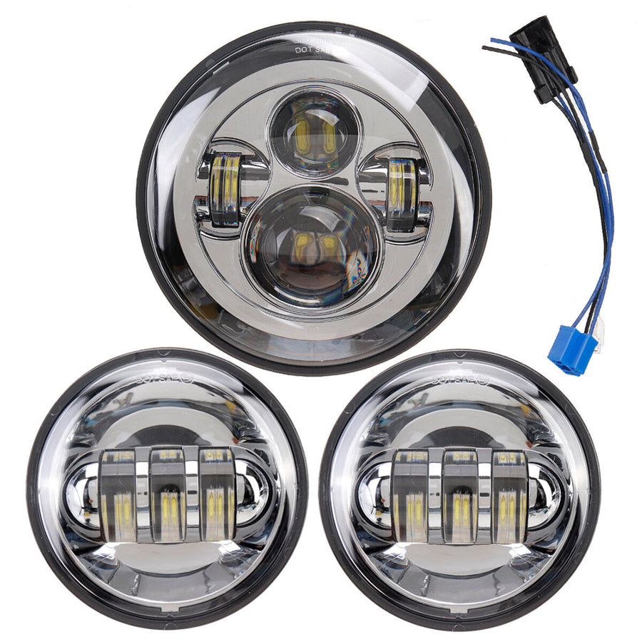 7 inch LED Projector Headlight with 4.5 inch Auxiliary Passing Lights For Harley Touring Chrome Image 1
