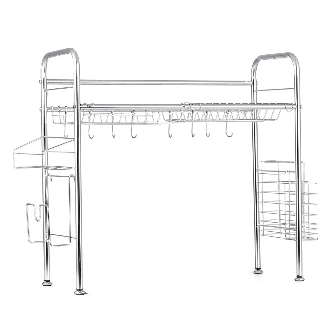 64,74,84cm Double Layer Stainless Steel Rack Shelf Storage for Kitchen Dishes Arrangement Image 7