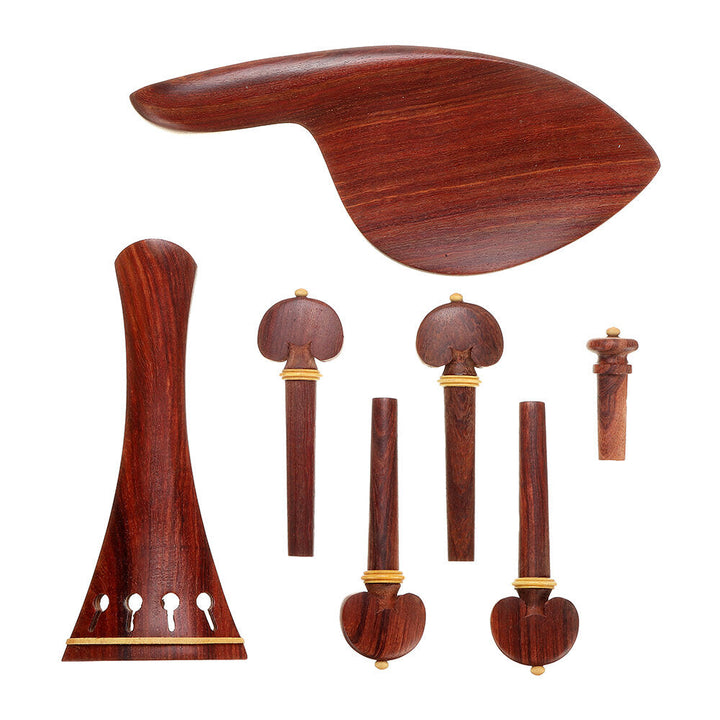 7-Piece Redwood Violin Parts Set Includes 1 Tailpiece 4 Tuning Pegs 1 Chin Rest 1 Endpin Accessories for 4,4 Violin Image 1