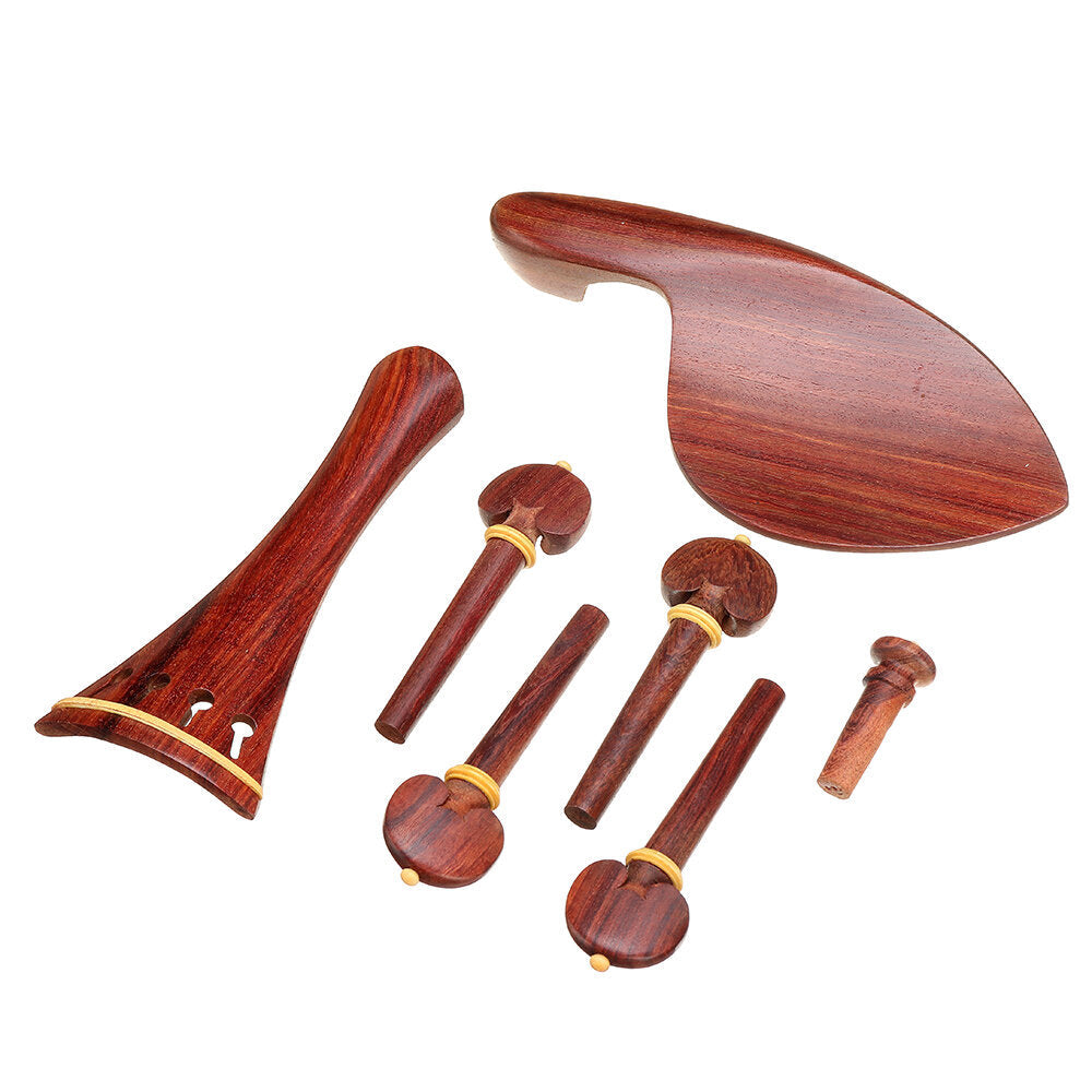 7-Piece Redwood Violin Parts Set Includes 1 Tailpiece 4 Tuning Pegs 1 Chin Rest 1 Endpin Accessories for 4,4 Violin Image 3