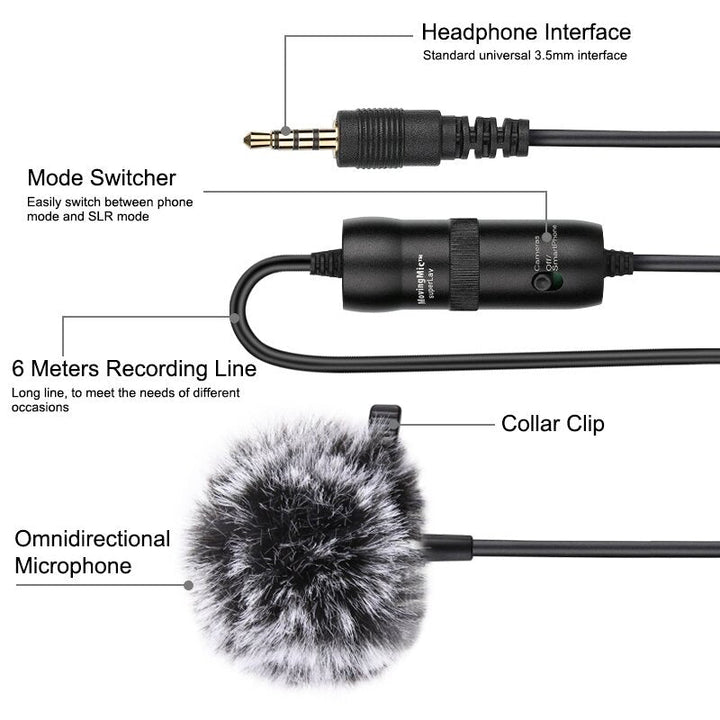 6M 3.5mm Jack Microphone M1 Omnidirectional Condenser Recording Live Vlogging Video Lavalier Image 4