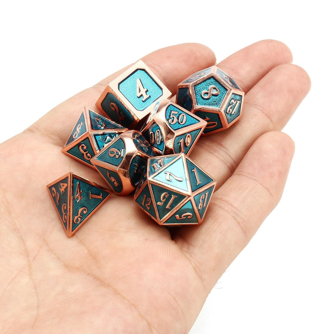 7pcs Zinc Alloy Multisided Dices Set Enamel Embossed Heavy Metal Polyhedral Dice With Bag Image 3