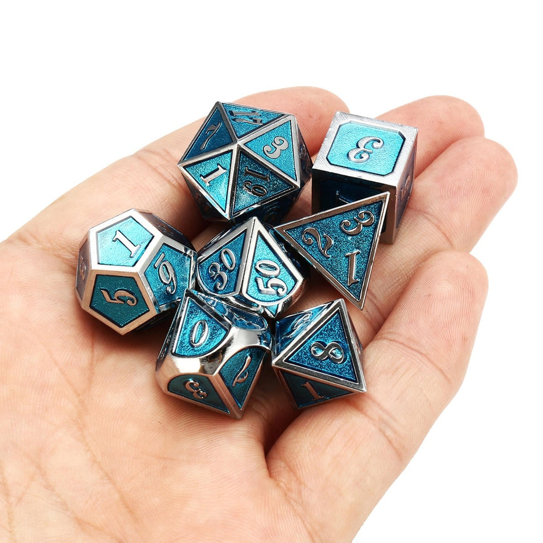 7pcs Zinc Alloy Multisided Dices Set Enamel Embossed Heavy Metal Polyhedral Dice With Bag Image 4