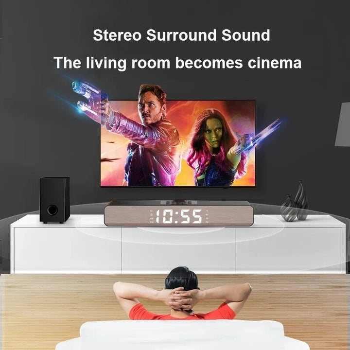 Alarm Clock bluetooth Speaker With LED Digital Display Wired Wireless Home Theater Surround Sound Bar Image 4