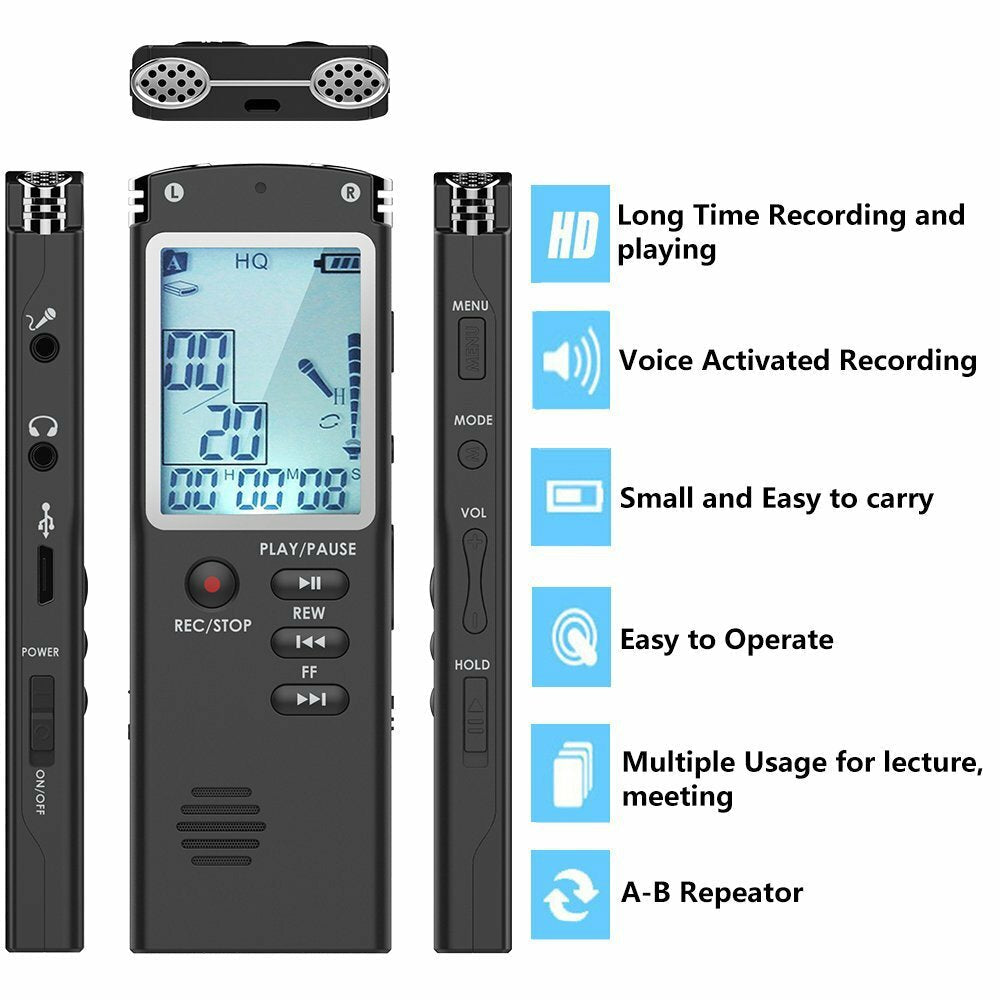 8GB/16GB/32GB Voice Recorder USB Professional 96 Hours Dictaphone Digital Audio With WAV MP3 Player Image 6