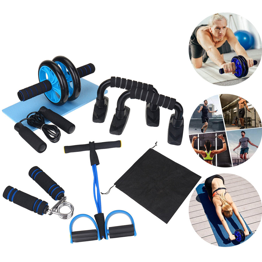 8PCS Abdominal Training Set Non-slip AB Wheel Roller Resistance Band Jump Rope Fitness Gym Exercise Tools Image 1
