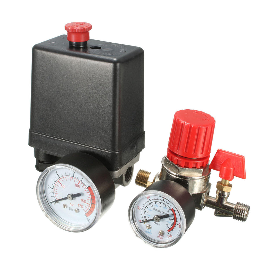 Air Compressor Pressure Switch Air Valve Manifold Compressor Regulator Gauges 240V 7.25-125PSI Image 1