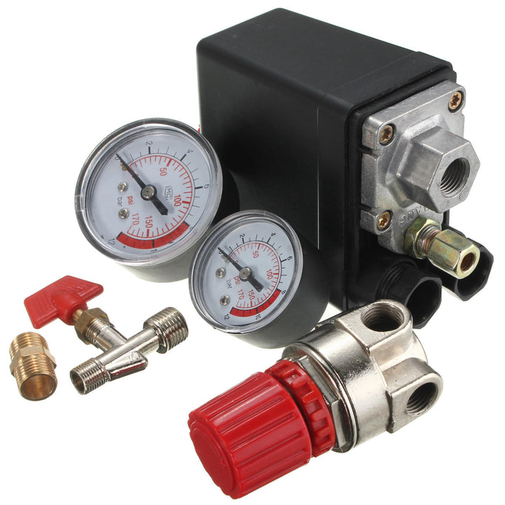 Air Compressor Pressure Switch Air Valve Manifold Compressor Regulator Gauges 240V 7.25-125PSI Image 9