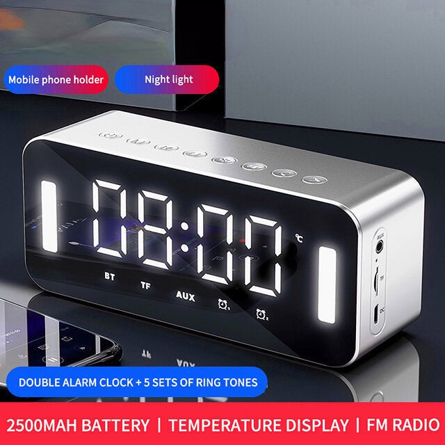 Bluetooth 5.0 Full-Range Speaker 2500mAh Stereo Bass LED Display Digital Electronic Clock FM Radio Bass Portable Speaker Image 10
