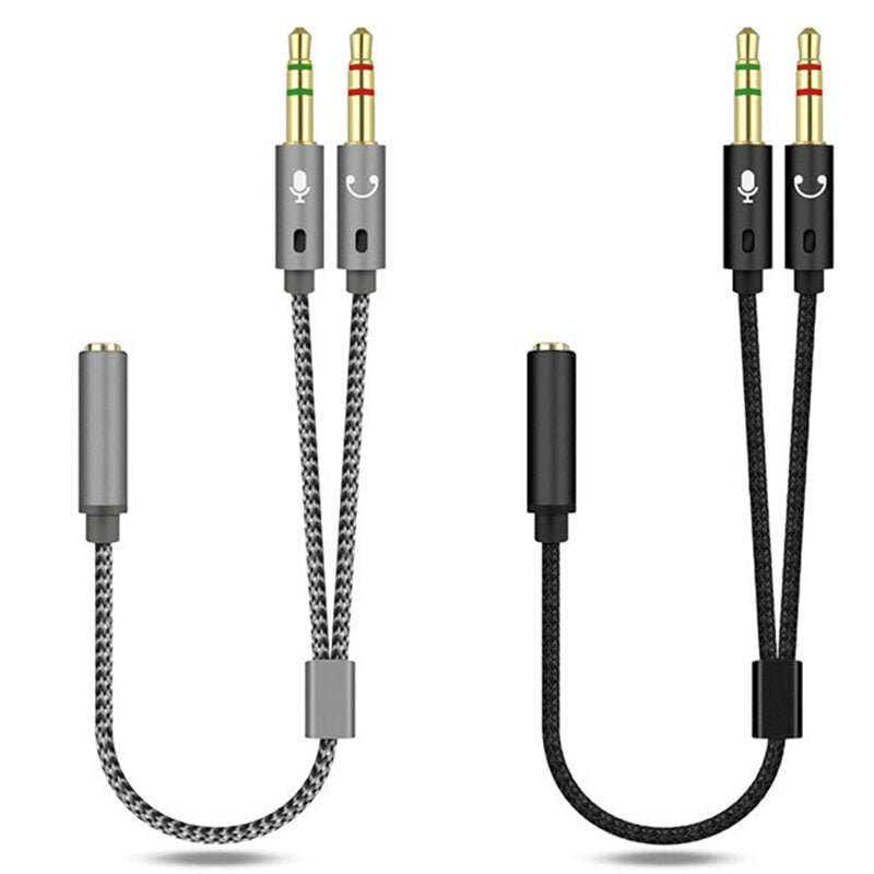 Audio 2-In-1 Cable 3.5mm Adapter Female to Microphone Audio Male Braided Conversion Line for PC Computer Laptop Tablet Image 1