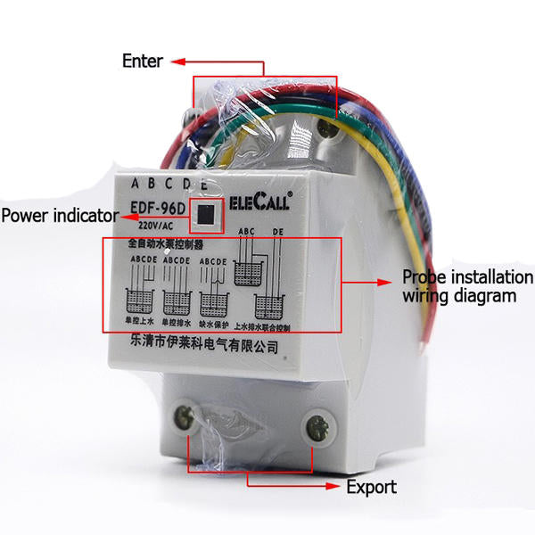 Auto Water Level Controller AC220V 5A Din Rail Mount Float Switch With 3 Probes Pump,5M/10M DF96D Image 3