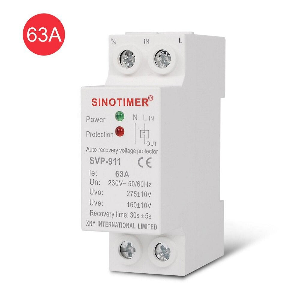 Automatic Recovery Under Voltage Over Voltage Protector Relay Breaker Protective Device,230V AC 63A Image 4