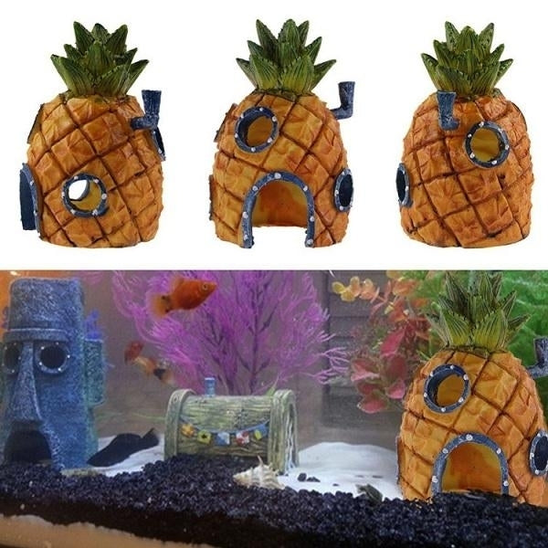 Aquarium Decor Pineapple Home Ornament Fish Tank Dectoration Fish Hideaway Stone House Image 3