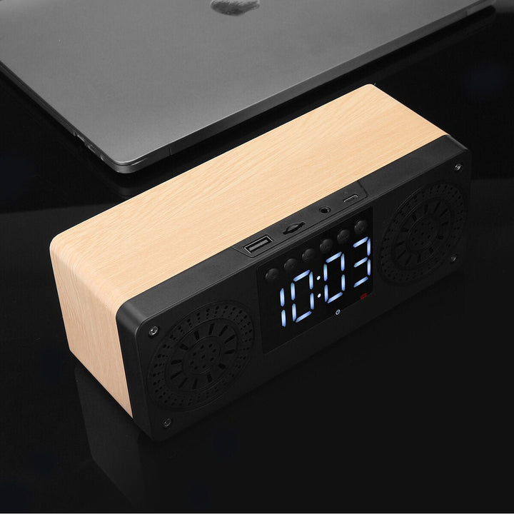 Bluetooth 5.0 Wooden Speaker Alarm Clock Support TF Card,USB,AUXFM Radio Image 6