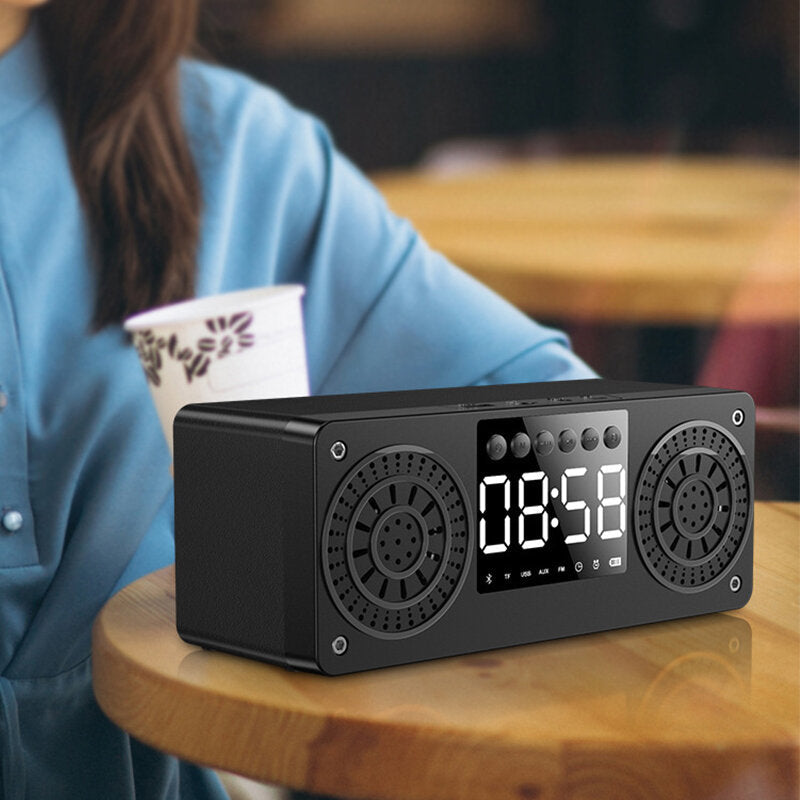 Bluetooth 5.0 Wooden Speaker Alarm Clock Support TF Card,USB,AUXFM Radio Image 7