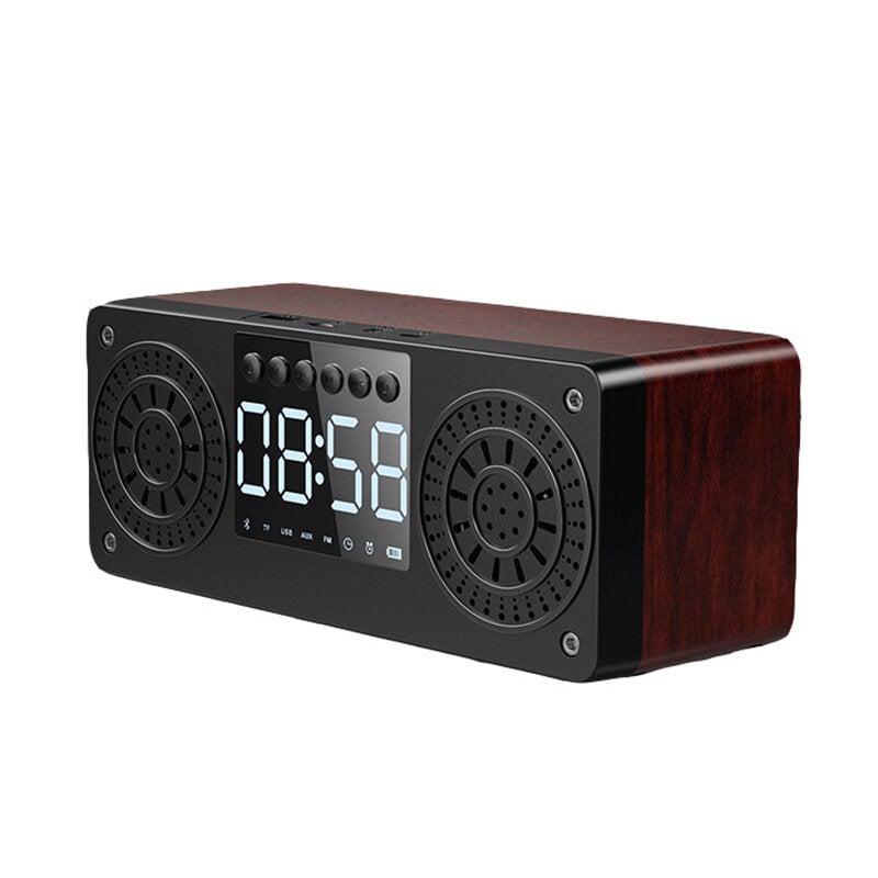 Bluetooth 5.0 Wooden Speaker Alarm Clock Support TF Card,USB,AUXFM Radio Image 1