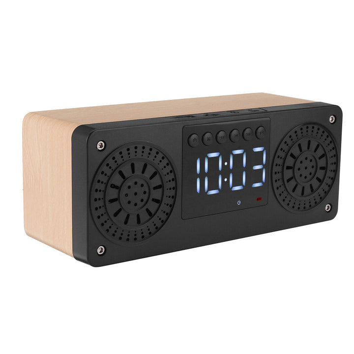 Bluetooth 5.0 Wooden Speaker Alarm Clock Support TF Card,USB,AUXFM Radio Image 10