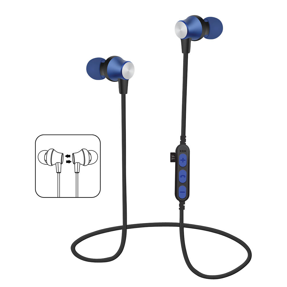 Bluetooth Earphone Magnetic Adsorption Heavy Bass TF Card Sports Headphone Earbuds Image 1
