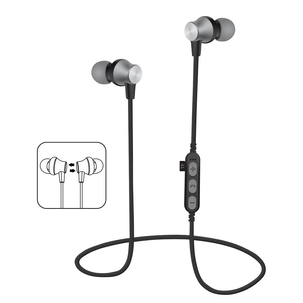 Bluetooth Earphone Magnetic Adsorption Heavy Bass TF Card Sports Headphone Earbuds Image 1
