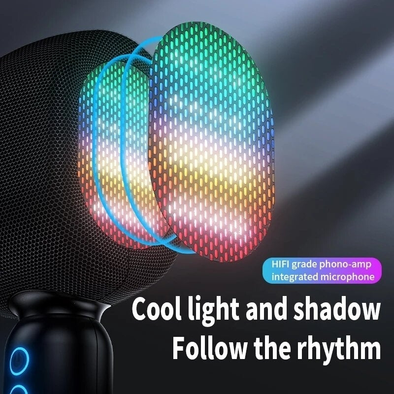 bluetooth Handheld Microphone Wireless Condenser Recording Portable Stereo Speaker LED Lamp for YouTube Home Karaoke Image 2