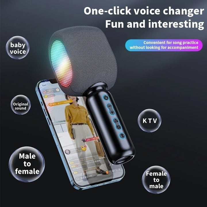 bluetooth Handheld Microphone Wireless Condenser Recording Portable Stereo Speaker LED Lamp for YouTube Home Karaoke Image 3