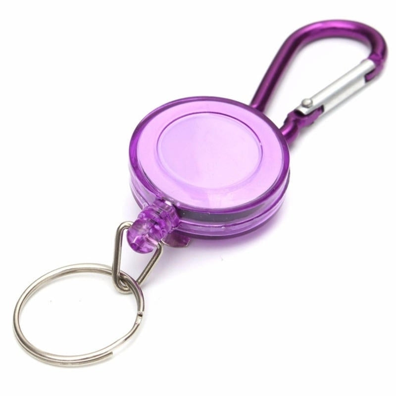 Badge Reel Telescopic Key Buckle Carabiner Recoil Retractable Holder Key Chain Purple Image 1