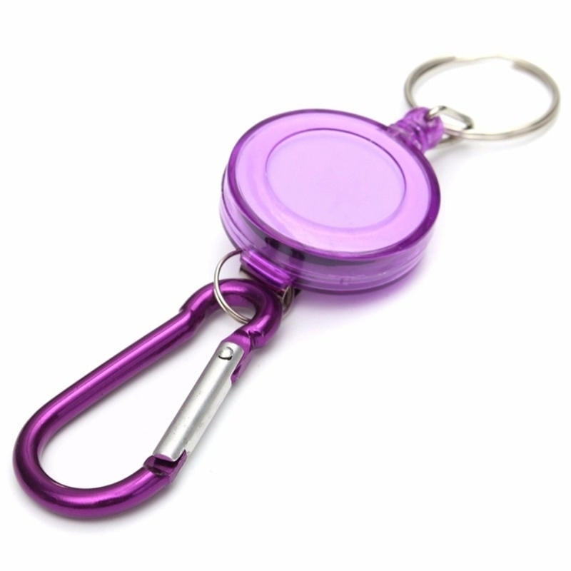 Badge Reel Telescopic Key Buckle Carabiner Recoil Retractable Holder Key Chain Purple Image 2