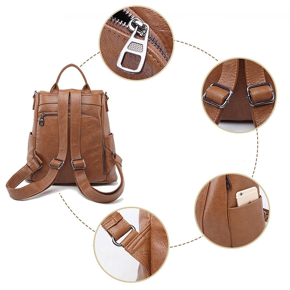 Backpack for Women PU leather Waterproof Rucksack Large Capacity Shoulder Bag Image 2
