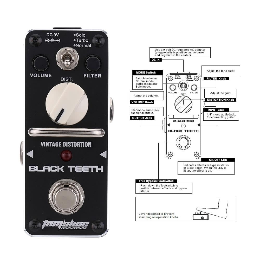 Black Teeth Vintage Distortion Electric Guitar Effect Pedal Mini Single with True Bypass Image 7